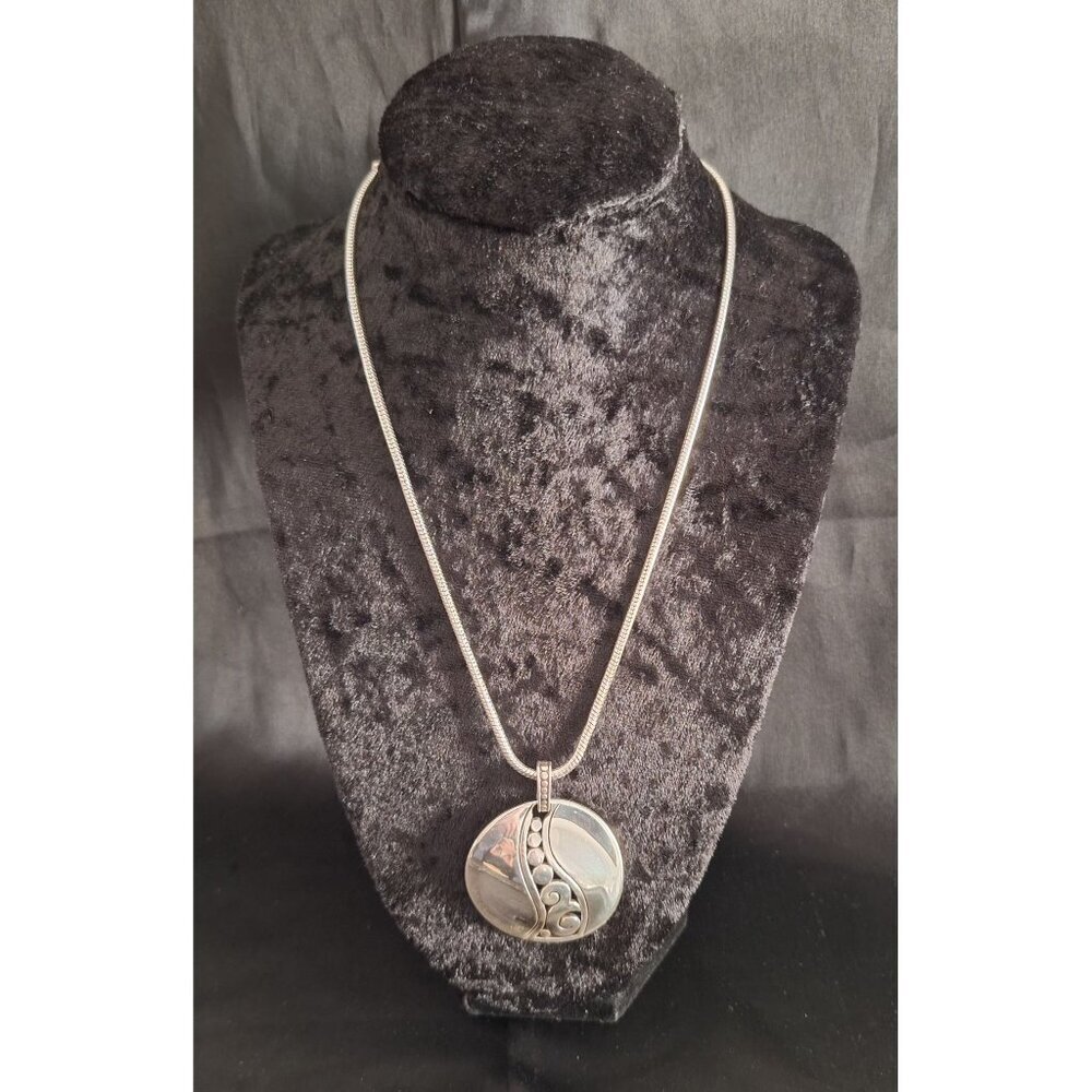 Brighton Silver Artistic Pendant Necklace – Snake Chain, Adjustable/EUC